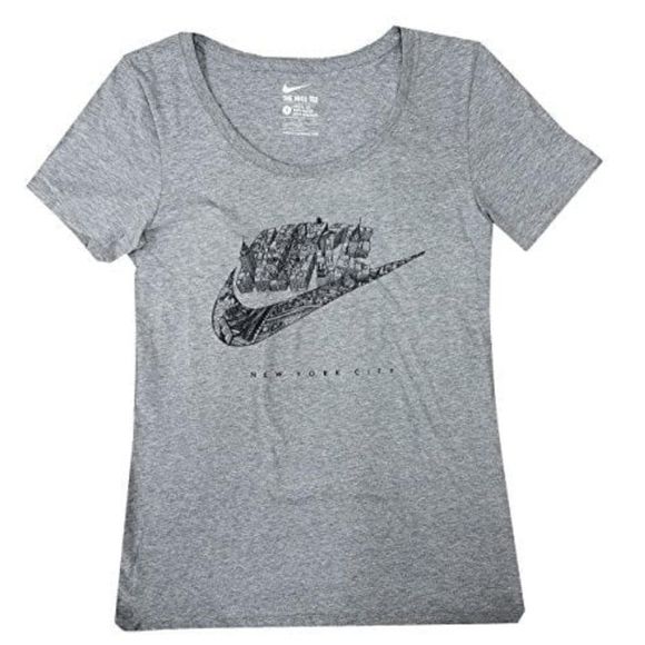 NEW Women's Large NIKE T-Shirt Tee Shirt NYC New York City Gray Running Top 7997 - Picture 1 of 4